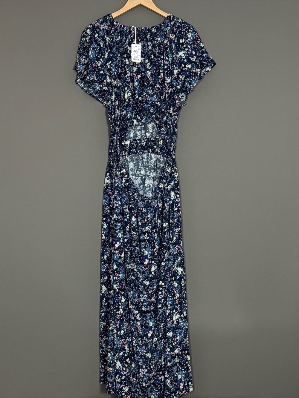 Marine Layer Charlotte Midi Maxi Dress Blue Floral Off Shoulder XL Cottagecore - Picture 4 of 11